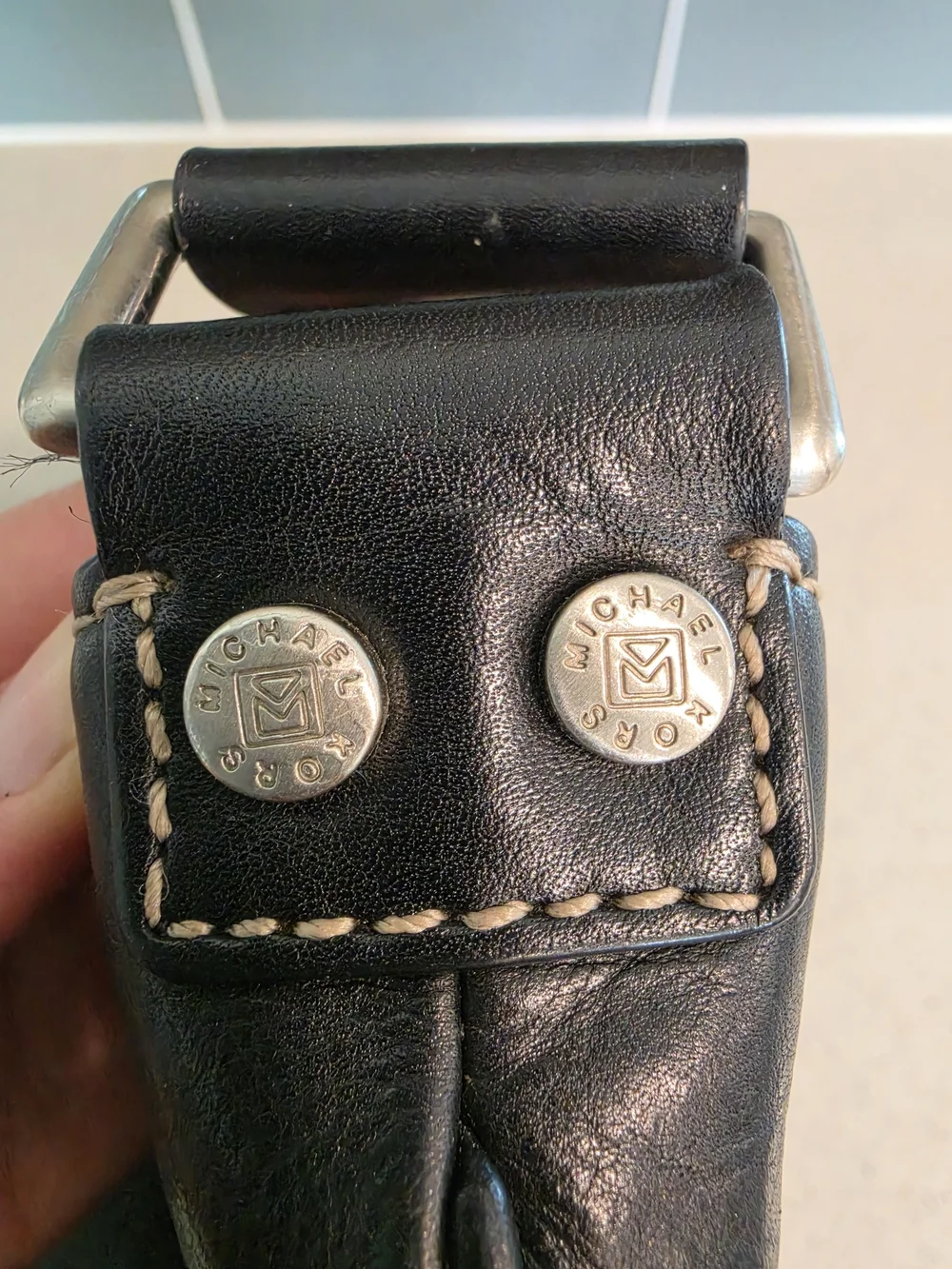 MICHAEL Michael Kors Black Leather Hobo with Buckle Accent